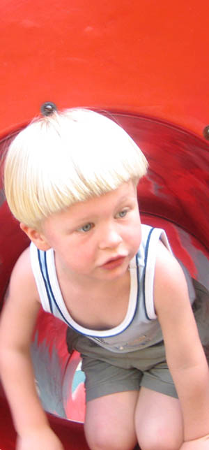 climbing up the slide